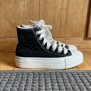 Converse High-Top Platform Sneakers with White Laces and Embroidered Detail